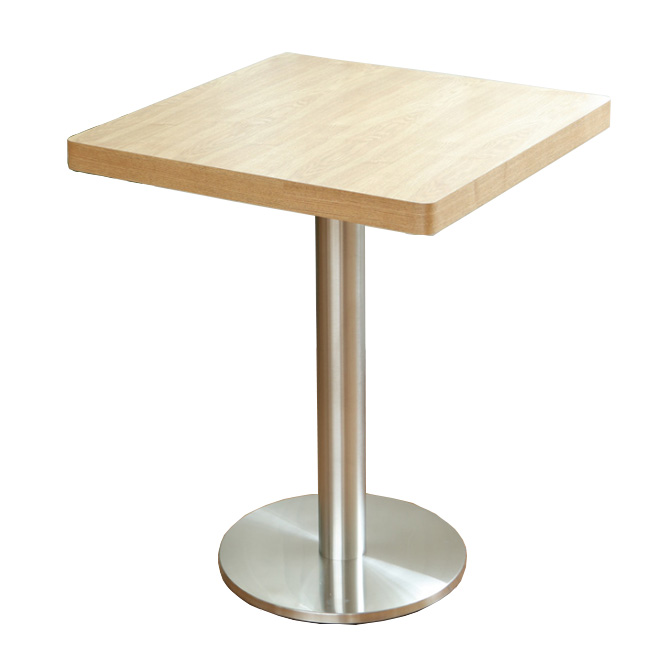 Metal base wood top square restaurant dining table