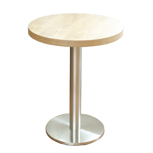 Metal base wood top round restaurant dining table