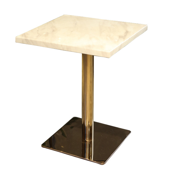 Square metal base dining table with marble top
