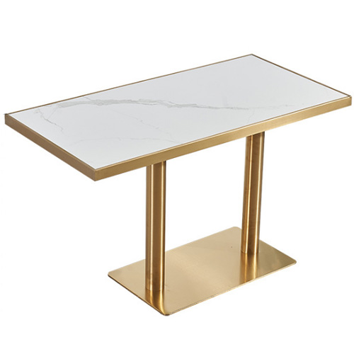 Rectangle marble top golden stainless steel base restaurant cafe dining table