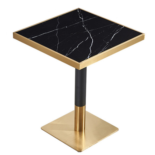 Small square marble top stainless steel restaurant cafe dining table