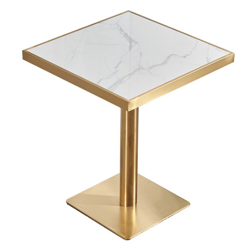 Small square golden stainless steel base restaurant cafe dining table