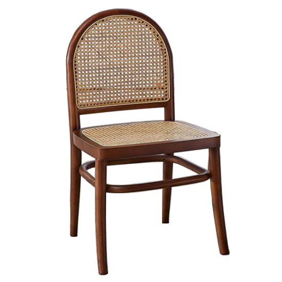 Solid wood frame natural rattan restaurant cafe dining chair