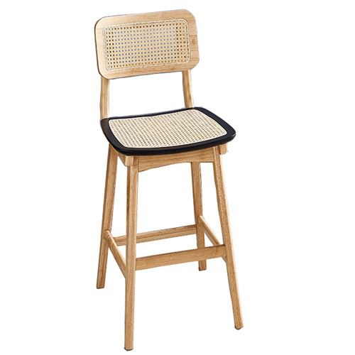 High quality solid wood barstool with real rattan back and seat
