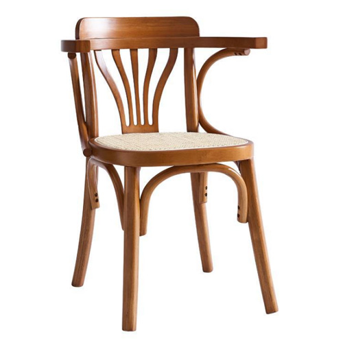 Restaurant furniture bent wood dining chair with real rattan seat