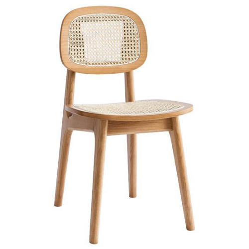 China factory supply solid wood restaurant dining chair with real rattan seat and back