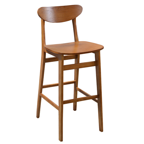Cambered Backrest Wood Barstool with wood seat