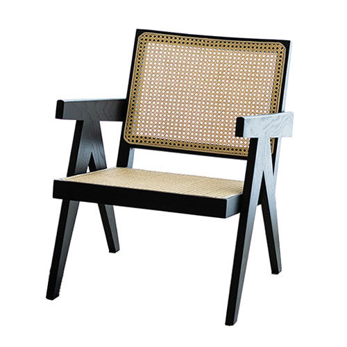 hospitality furniture solid wood armchair with real rattan seat and back
