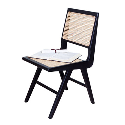 restaurant furniture solid wood dining chair with real rattan