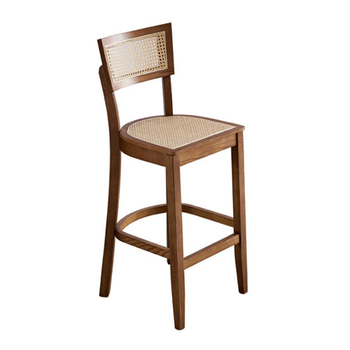 solid wood furniture China manufacturer wholesale restaurant barstool with natural rattan seat and back